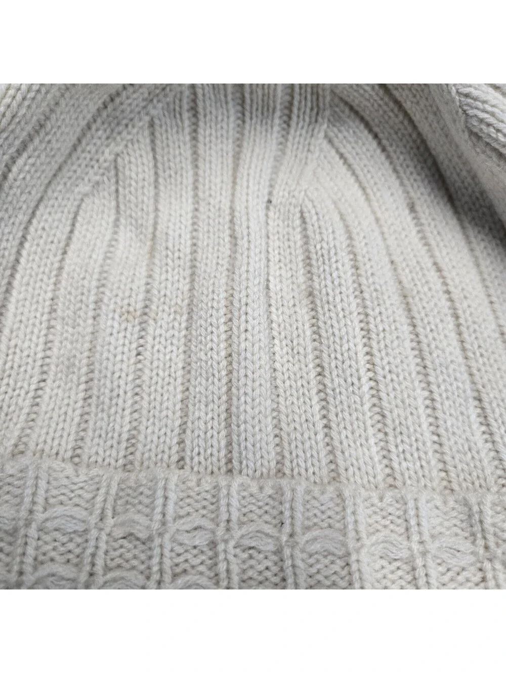 Ann Taylor Cuffed Knit Beanie Womens Cream Textured Rib Folded Cuff Hat